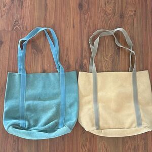 2 small genuine suede adorable tote bags turquoise yellow gold